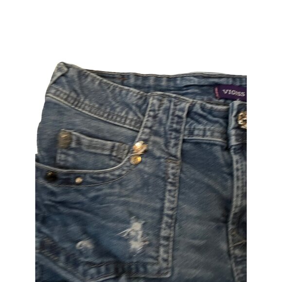 Vigoss Women's Denim Jean Shorts Distressed Detailing & Skull Buttons Size S Y2K - Picture 3 of 7